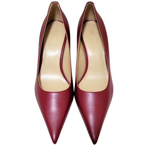 Michael Michael Kors Women Luna Mid Pump Heels Size US 8M Deep Red Leather - Picture 3 of 5